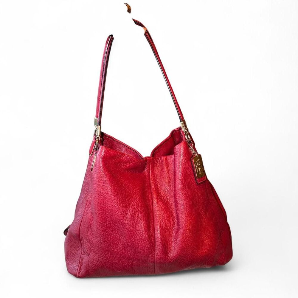 Red Pebble Leather Coach Madison Shoulder Bag